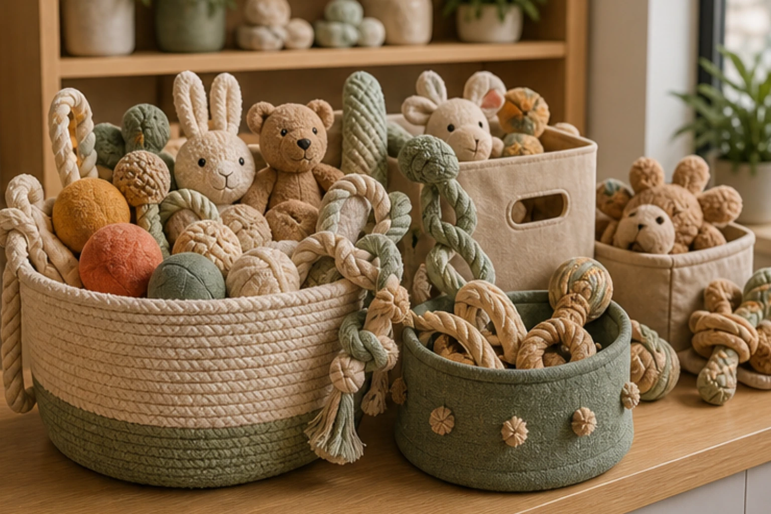 play toy collection with rope toys plush shapes chew items and soft storage